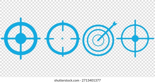 Ziel-Symbol-Set. Zielt auf Scharfschützen-Shooting-Gruppe. Fokus-Cursormarkensammlung mit Aufzählungszeichen. Vektor einzeln auf Weiß