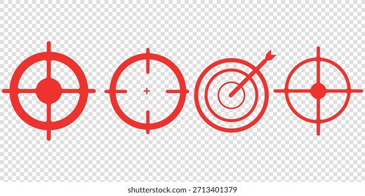 Ziel-Symbol-Set. Zielt auf Scharfschützen-Shooting-Gruppe. Fokus-Cursormarkensammlung mit Aufzählungszeichen. Vektor einzeln auf Weiß