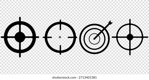 Ziel-Symbol-Set. Zielt auf Scharfschützen-Shooting-Gruppe. Fokus-Cursormarkensammlung mit Aufzählungszeichen. Vektor einzeln auf Weiß