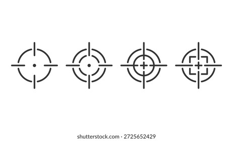 Ziel-Symbol-Set. Zielt auf Scharfschützen-Shooting-Gruppe. Fokus-Cursormarkensammlung mit Aufzählungszeichen. Vektor einzeln auf Weiß