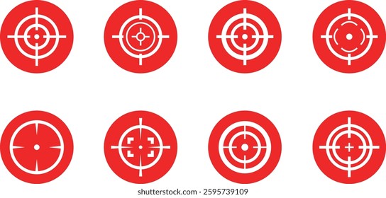 Target destination icon set in flat style. Vector for apps or web shooting sniper rifle target circle logo for a gun sight and a focus sign Crosshairs Bullseye isolated on transparent background