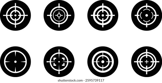Target destination icon set in flat style. Vector for apps or web shooting sniper rifle target circle logo for a gun sight and a focus sign Crosshairs Bullseye isolated on transparent background