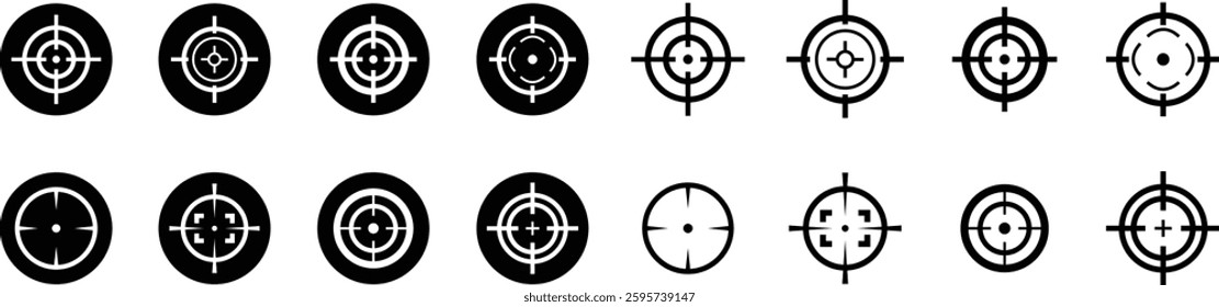 Target destination icon set in flat line style. Vector for apps or web shooting sniper rifle target circle logo for a gun sight and a focus sign Crosshairs Bullseye isolated on transparent background