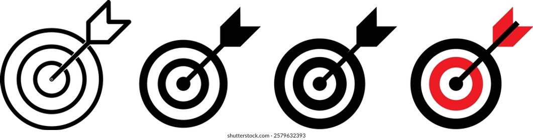 Target destination icon set. Goal symbol collection. Simple target with arrow. Darts icon 