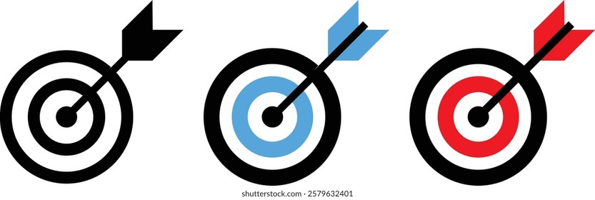 Target destination icon set. Goal symbol collection. Simple target with arrow. Darts icon 