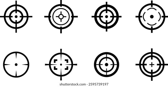 Target destination icon set in line style. Vector for apps or web shooting sniper rifle target circle logo for a gun sight and a focus sign Crosshairs Bullseye isolated on transparent background