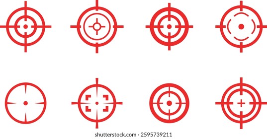 Target destination icon set in line style. Vector for apps or web shooting sniper rifle target circle logo for a gun sight and a focus sign Crosshairs Bullseye isolated on transparent background