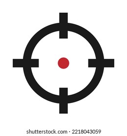 Target Destination With Red Dot Icon. Aim Sniper Shoot. Focus Cursor Symbol. Bull Eye Mark. Vector Isolated On White.