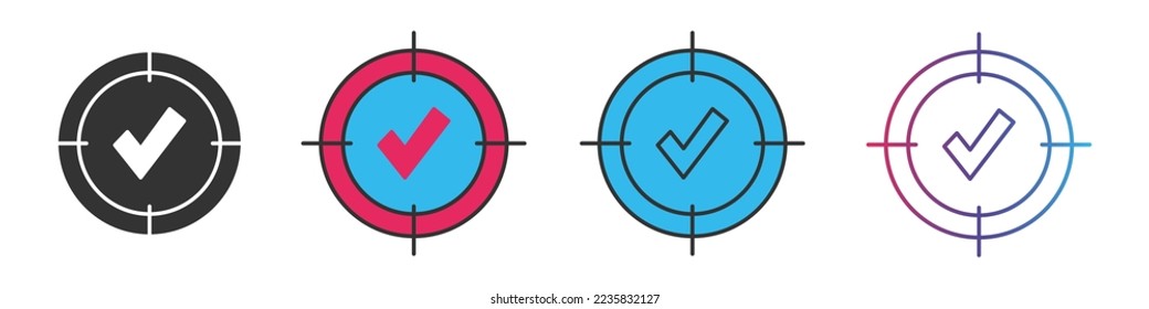Target different style icons set. Outline and filled vector sign.