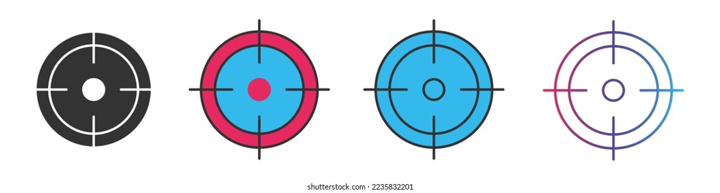 Target different style icons set. Outline and filled vector sign.