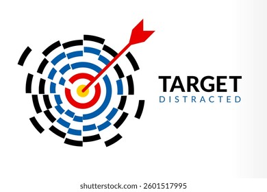 Target distracted, missing the aim but still manage the focus, achieving goal, good attention fast brainstorming, hard work with tired and stress, many problems but finally success stock illustration