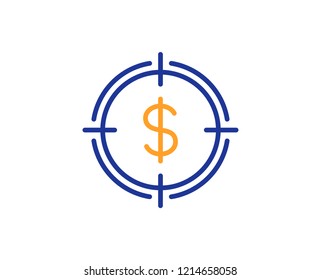 Target with Dollar line icon. Aim symbol. Cash or Money sign. Colorful outline concept. Blue and orange thin line color icon. Dollar Target Vector