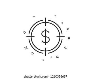 Target with Dollar line icon. Aim symbol. Cash or Money sign. Geometric shapes. Random cross elements. Linear Dollar Target icon design. Vector