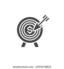 Target with a dollar sign in the center vector icon. filled flat sign for mobile concept and web design. Financial Goal glyph icon. Symbol, logo illustration. Vector graphics