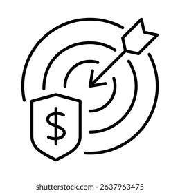 Target with a dollar sign shield and an arrow hitting the bullseye, ideal for financial goals, marketing strategies, investment concepts.