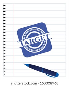 Target drawn with pen strokes. Blue ink. Vector Illustration. Detailed.