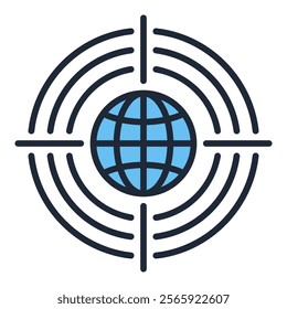 Target with Earth Globe vector World concept blue icon or design element