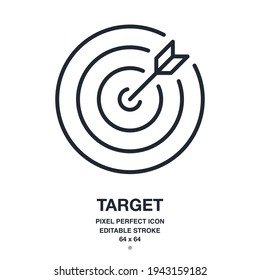 Target editable stroke outline icon isolated on white background vector illustration. Pixel perfect. 64 x 64.