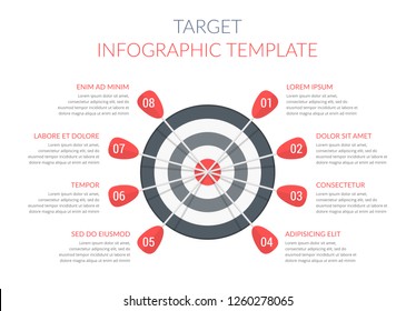 Target with eight arrows with numbers and text, infographic template, vector eps10 illustration