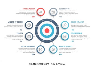 Target with eight elements for your text and icons, infographic template for web, business, presentations, vector eps10 illustration