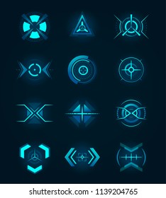 Target Element Of The Futuristic Interface. Isolated Aim Of Sniper Weapon. Futuristic Game Target. Hud Icon For Crosshair, Accuracy Sign For Ui Or Radar Location. Aiming And Military, Rifle And Gun