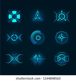 Target Element Of The Futuristic Interface. Isolated Aim Of Sniper Weapon. Futuristic Game Target. Hud Icon For Crosshair, Accuracy Sign For Ui Or Radar Location. 