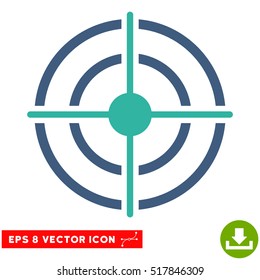 Target EPS vector pictograph. Illustration style is flat iconic bicolor cobalt and cyan symbol on white background.