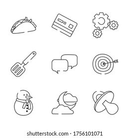 target and everyday things icon set over white background, line style icon set, vector illustration
