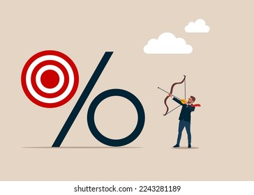 Target, financial growth, profit, sales. Achieving business goals. The growth of sales or company profits.  Flat vector illustration.