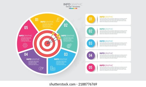 Target with five steps to your goal infographic template for web, business, presentations.