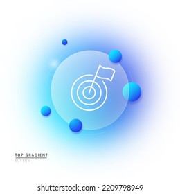 Destino con un icono de línea de marca. Logro, logro, plan, planificación, meta, cima, audiencia, empresario. Concepto de negocio. Estilo de glasmorfismo. Icono de línea de vector para negocios y publicidad.