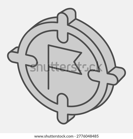 Target with flag point isometric icon, goals concept. Vector graphics. Goal, sight and flag of achievement sign with outline style for mobile or web design