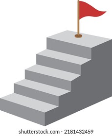 Target flag stairs icon isolated on white background. Symbol leadership, strategy, task, goals.