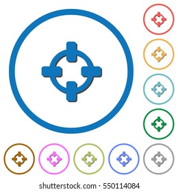 Target flat color vector icons with shadows in round outlines on white background