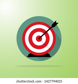 Target flat icon with long shadow on color background