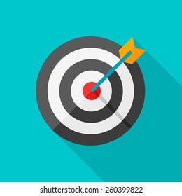 Target flat icon with long shadow on color background , vector illustration , eps10