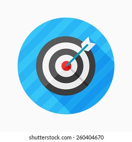 Target flat icon with long shadow on blue circle background , vector illustration , eps10