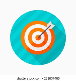 Target flat icon with long shadow on blue circle background , vector illustration , eps10