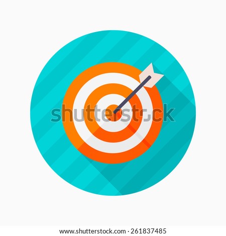 Target flat icon with long shadow on blue circle background , vector illustration , eps10
