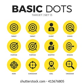 Target flat icons set with target, goal and mission isolated vector illustration on white