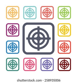target flat icons set. Open round colorful buttons. Vector 