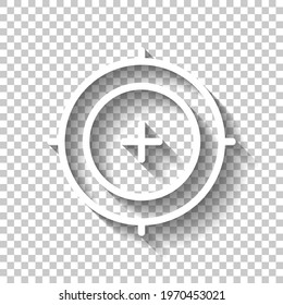 Target, focus on the objective, simple icon. White linear icon with editable stroke and shadow on transparent background