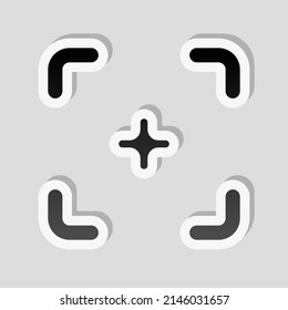 Target, focus on the objective, simple icon. Linear sticker, white border and simple shadow on gray background