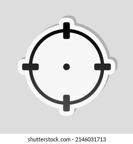 Target, focus on the objective, simple icon. Linear sticker, white border and simple shadow on gray background