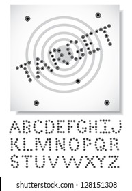 Target Font Alphabet Formed by bullet holes. EPS 8 vector. No open shapes or paths, grouped for easy editing.
