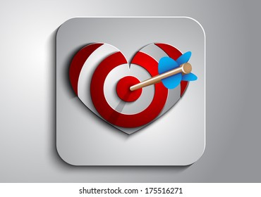 Target in the form of heart with a blue arrow on the gray icon
