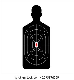 Apuntar en forma de hombre para el campo de tiro. Silueta negra con círculos delineados y número de puntos para golpear el entrenamiento en tiroteo desde armas de fuego y arco vectorial.
