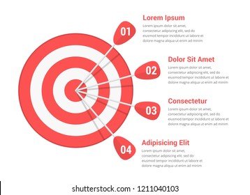 Target with four arrows with numbers and text, infographic template, vectpr eps10 illustration