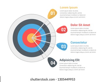 Target with four arrows with numbers and text, infographic template, vectpr eps10 illustration