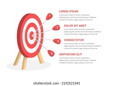 Target with four arrows, four steps or options infographics, vector eps10 illustration